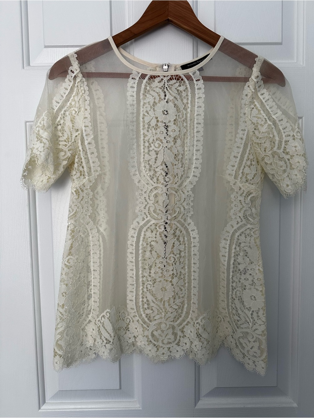 Nanette Lepore Sheer Ivory Cream Lace Camisole Blouse Shirt Back Zipper Sz 4
